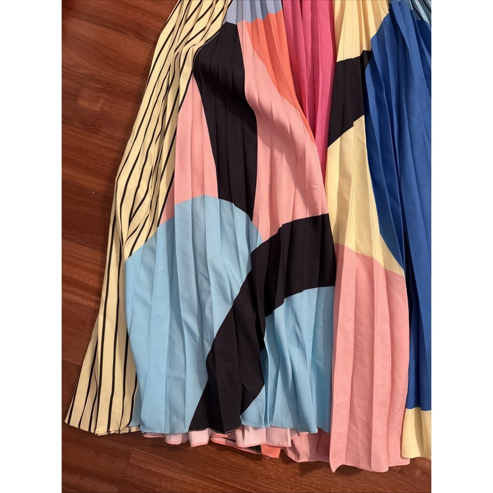 Anthropologie Geisha Designs Midi Pleated Skirt Colorful Preppy Boho Sz 4 NWT - Picture 3 of 7